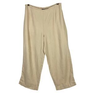 Valerie Stevens Pants Women PL Tan 100% Linen Cropped  Elastic Waist Summer Cool